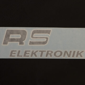 Kreidler mærke RS Elektronik tekst i sort med hvid kant